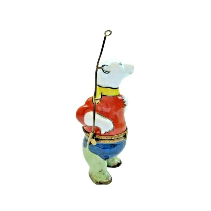 Fishing Polar Bear Fisherman Porcelain Limoges bear sports ocean beach fish French Trinket Box