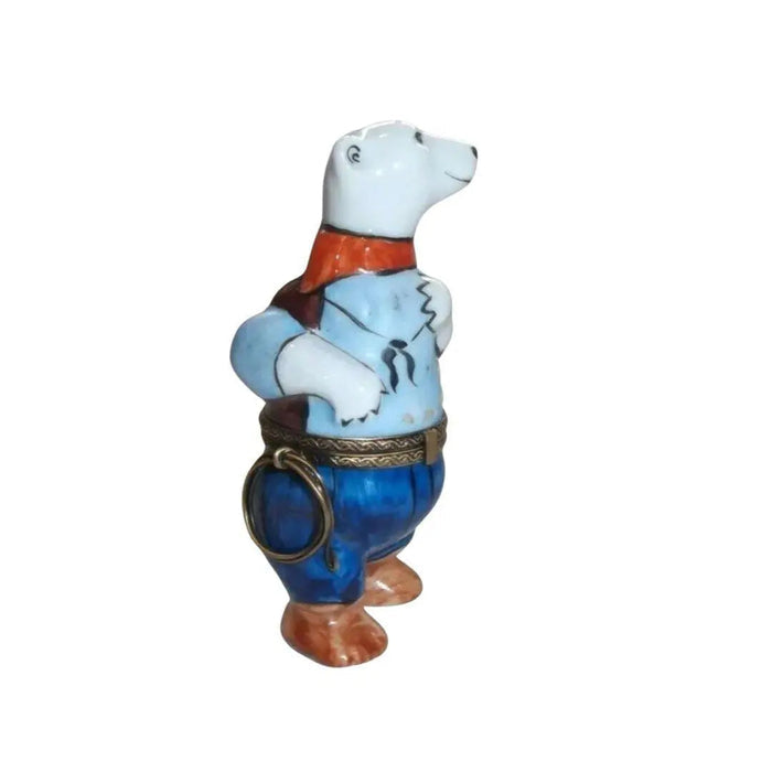 Cowboy Polar Bear Porcelain Limoges Bear sports fairy French Trinket Box