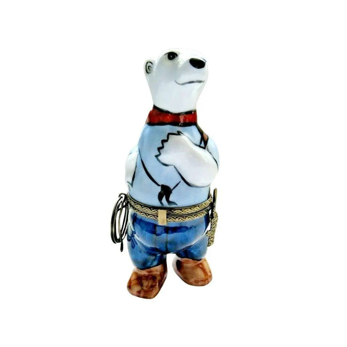 Cowboy Polar Bear Porcelain Limoges Bear sports fairy French Trinket Box