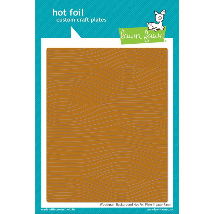 Lawn Fawn - Lawn Cuts Background Hot Foil Plate - Woodgrain. Add a foiled design to your craft projects! These plates can be used with most hot foil machines, and leave a shiny impression but no cut lines on your cards. Approximate size: 4.25x5.5 in. Available at Embellish Away located in Bowmanville Ontario Canada.