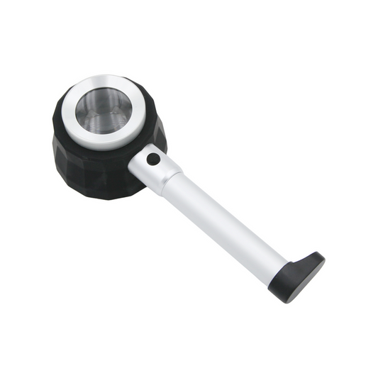 LED Quantity 6 30X Handheld Pipe Metal Scale Magnifier LED UV Currency Checker, SKU MG02104171, three quarter front view