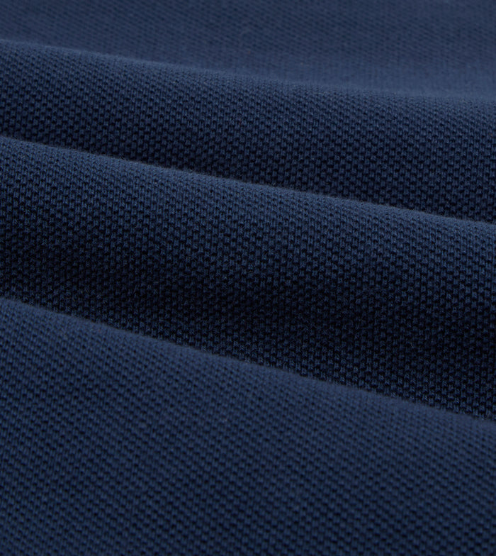 Light Navy Pique Cotton Long-Sleeve Polo Shirt