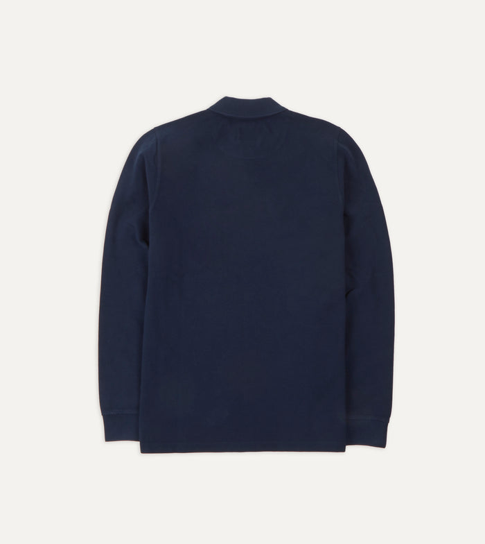 Light Navy Pique Cotton Long-Sleeve Polo Shirt