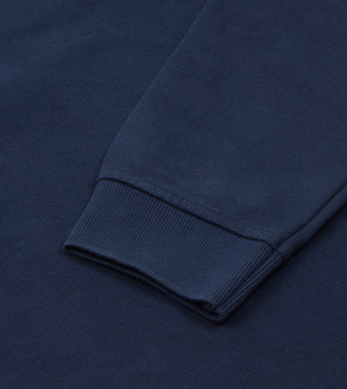 Light Navy Pique Cotton Long-Sleeve Polo Shirt