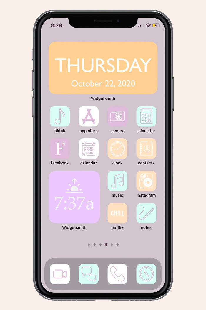 light purple mint and light orange shades of icon widgets