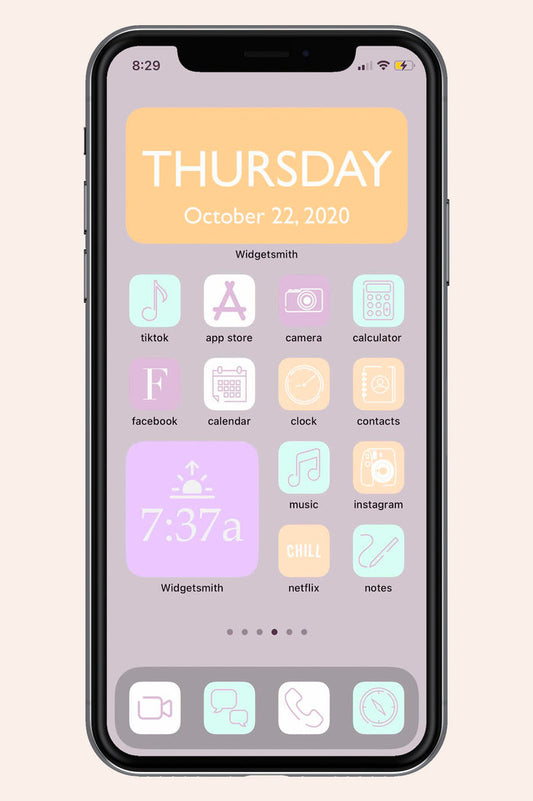 light purple mint and light orange shades of icon widgets