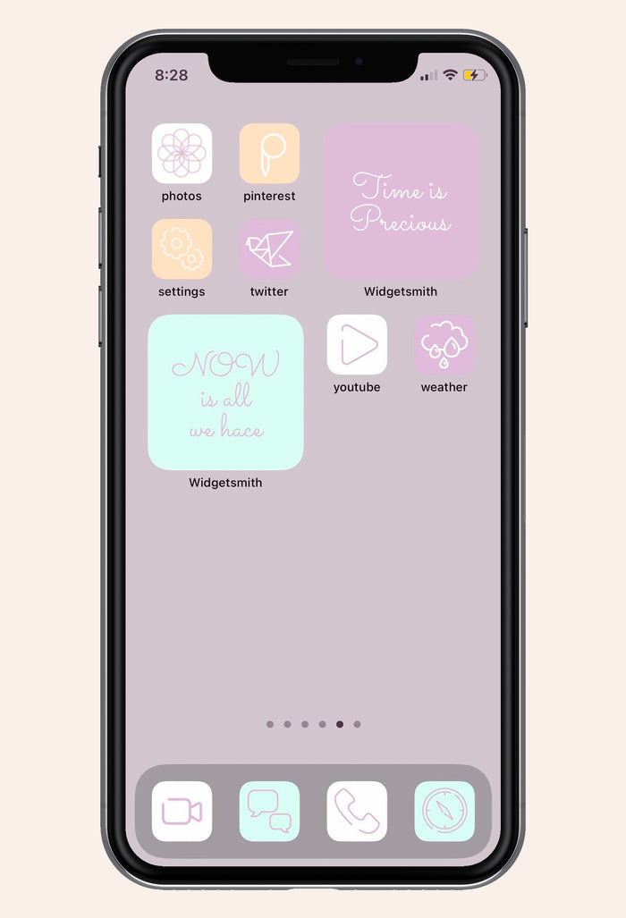 light purple mint and light orange shades of icon widgets