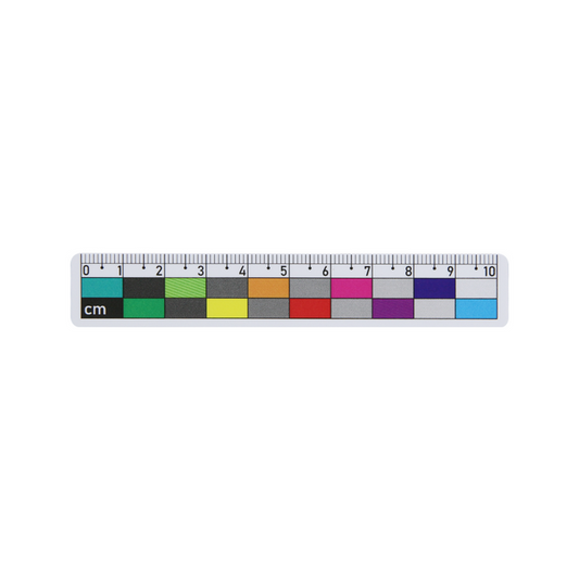 Low Gloss Double-Sided Scale Yes Double-Sided PVC Grid Photography Scale (10cm), SKU CT20051310, three quarter front view