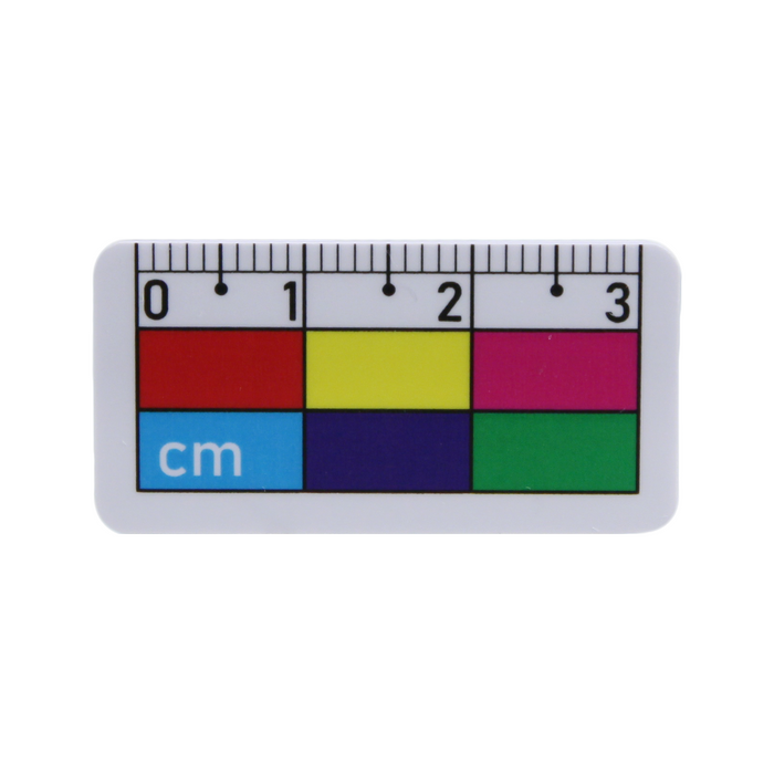 Low Gloss Double-Sided Scale Yes Double-Sided PVC Grid Photography Scale (3cm), SKU CT20051304, three quarter front view