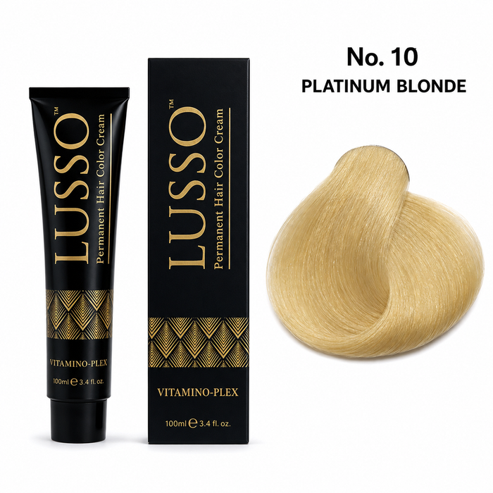 LUSSO Permanent Hair Colour Cream 100 ml No. 10 Platinum Blonde with colour swatch