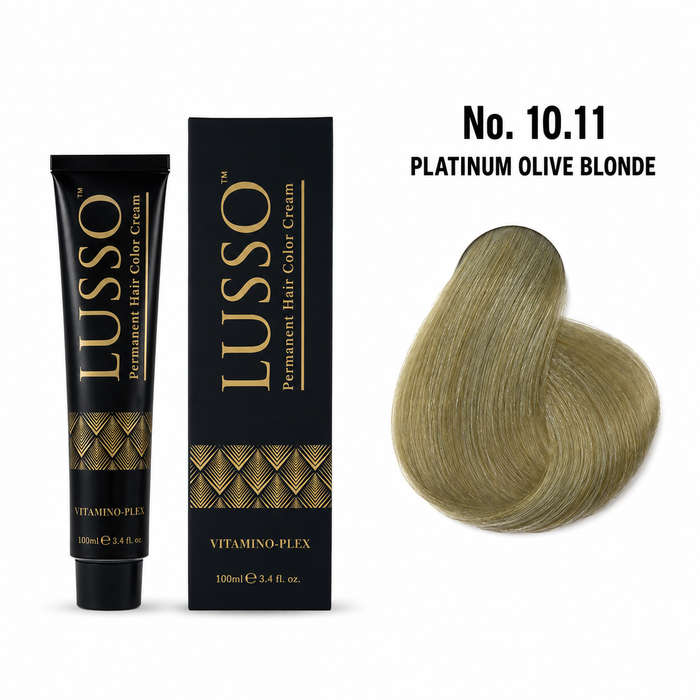 LUSSO Permanent Hair Colour Cream 100 ml No. 10.11 Platinum Olive Blonde with colour swatch