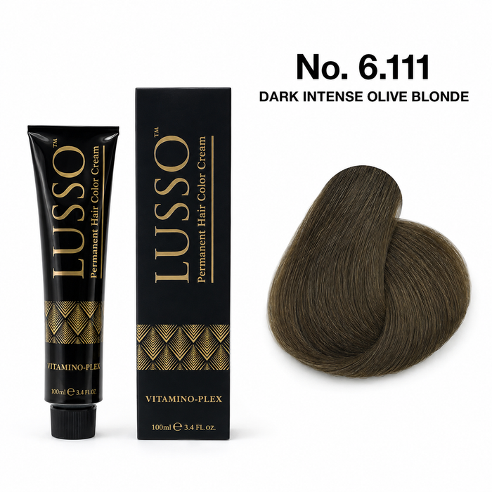 LUSSO Permanent Hair Colour Cream 100 ml No. 6.111 Dark Intense Olive Blonde with colour swatch