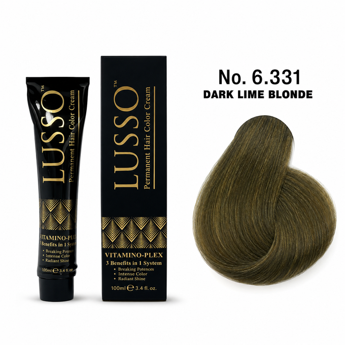 LUSSO Permanent Hair Colour Cream 100 ml No. 6.331 Dark Lime Blonde with colour swatch