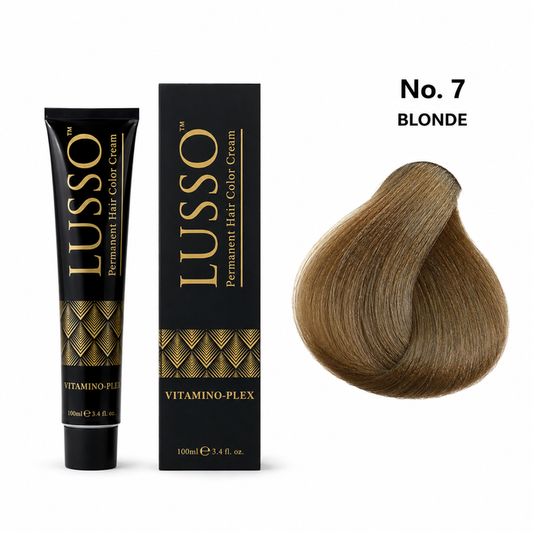 LUSSO Permanent Hair Colour Cream 100 ml No. 7 Blonde with colour swatch