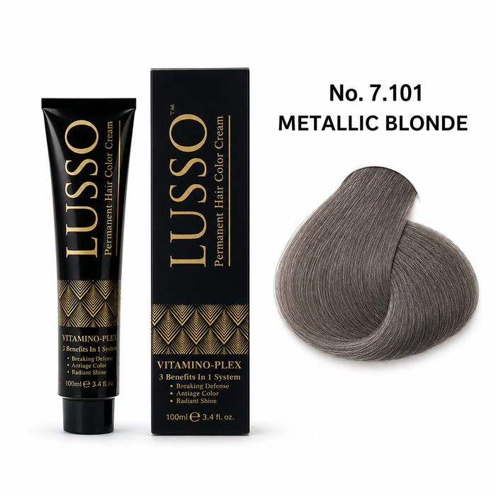 LUSSO Permanent Hair Colour Cream 100 ml No. 7.101 Metallic Blonde with colour swatch