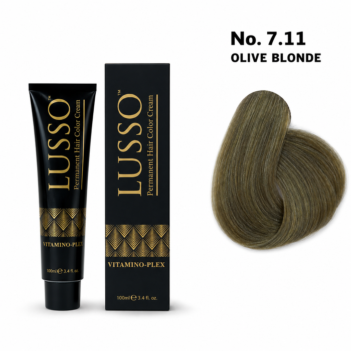 LUSSO Permanent Hair Colour Cream 100 ml No. 7.11 Olive Blonde with colour swatch