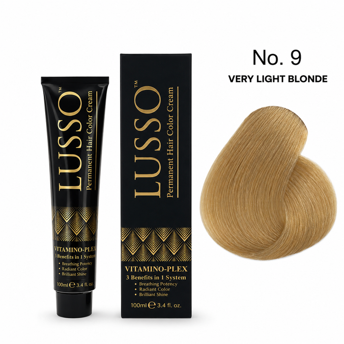 LUSSO Permanent Hair Colour Cream 100 ml No. 9 Very Light Blonde with colour swatch