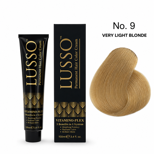 LUSSO Permanent Hair Colour Cream 100 ml No. 9 Very Light Blonde with colour swatch