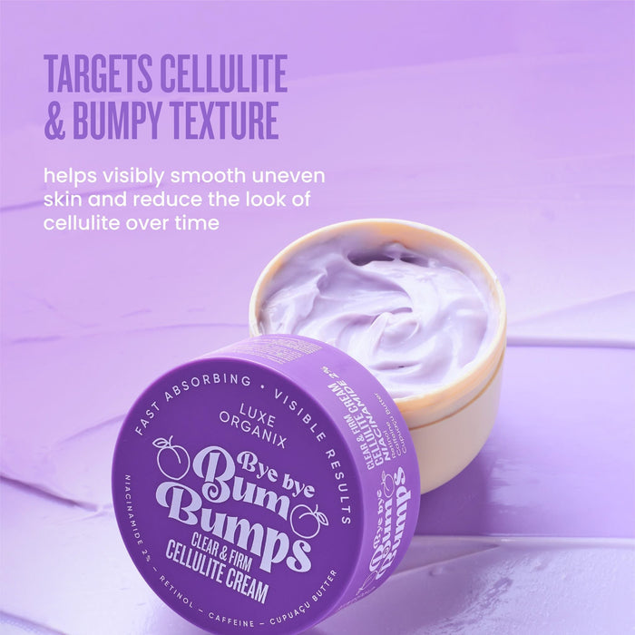 Luxe Organix Bye Bye Bum Bumps Clear & Firm Cellulite Cream 230g كريم لوكس أورجانيكس باي باي بامبس كلير آند فيرم لعلاج السيلوليت - Princess Cosmetics Qatar