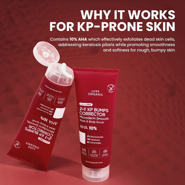 Luxe Organix DermaPRO 2in1 KP Bumps Smooth Mask + Scrub Exfoliant 200ml قناع لوكس أورجانيكس ديرما برو 2 في 1 لتنعيم نتوءات الشعر الكيراتيني + مقشر - Princess Cosmetics Qatar