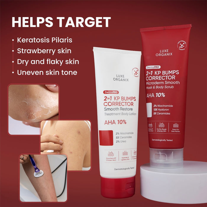 Luxe Organix DermaPRO 2in1 KP Bumps Smooth Mask + Scrub Exfoliant 200ml قناع لوكس أورجانيكس ديرما برو 2 في 1 لتنعيم نتوءات الشعر الكيراتيني + مقشر - Princess Cosmetics Qatar
