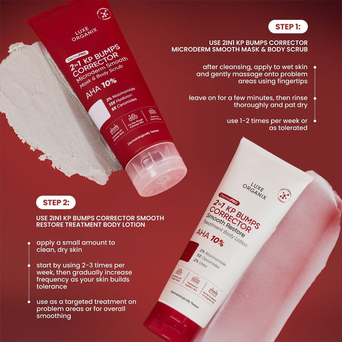 Luxe Organix DermaPRO 2in1 KP Bumps Smooth Mask + Scrub Exfoliant 200ml قناع لوكس أورجانيكس ديرما برو 2 في 1 لتنعيم نتوءات الشعر الكيراتيني + مقشر - Princess Cosmetics Qatar