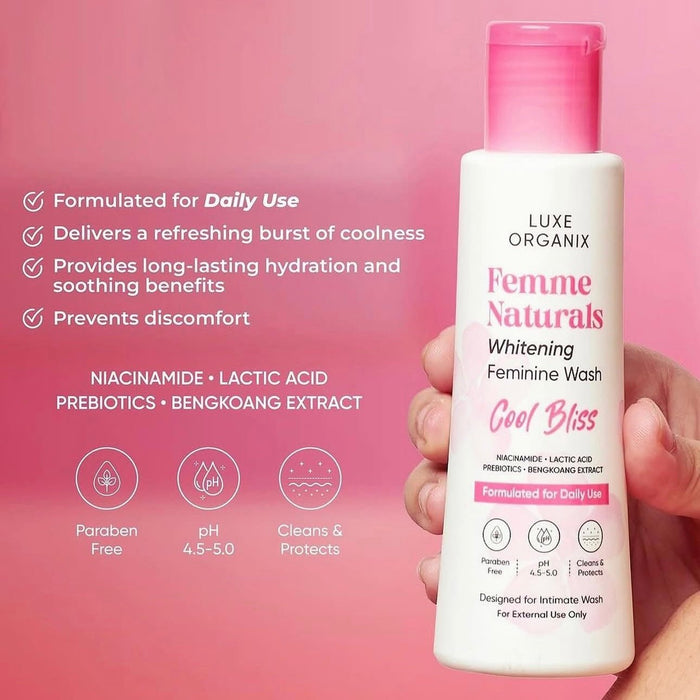 Luxe Organix Femme Naturals Whitening Feminine Wash 120ml غسول تبييض البشرة الطبيعي الفاخر من لوكس أورجانيكس فيم - Princess Cosmetics Qatar
