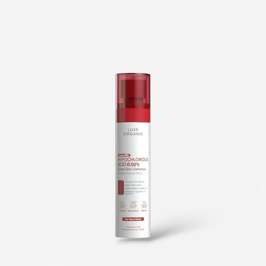 Luxe Organix Hypochlorous Acid 0.02% Clear Skin Defense Antibacterial Mist 100ml بخاخ لوكس أورجانيكس المضاد للبكتيريا بحمض الهيبوكلوروس 0.02%، 100 مل - Princess Cosmetics Qatar