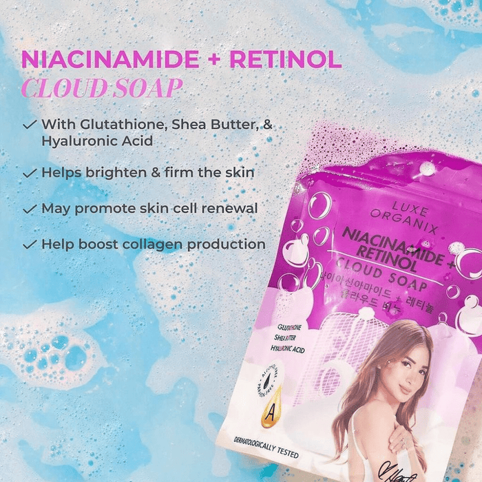 Luxe Organix Niacinamide + Retinol Cloud Soap 180g صابون لوكس أورجانيكس السحابي بالنياسيناميد والريتينول - Princess Cosmetics Qatar