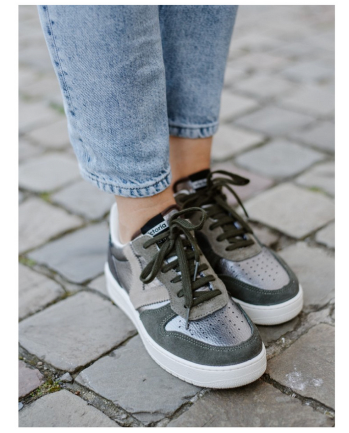 MADRID METAL & SPLIT LEATHER & GLITTER TRAINERS
