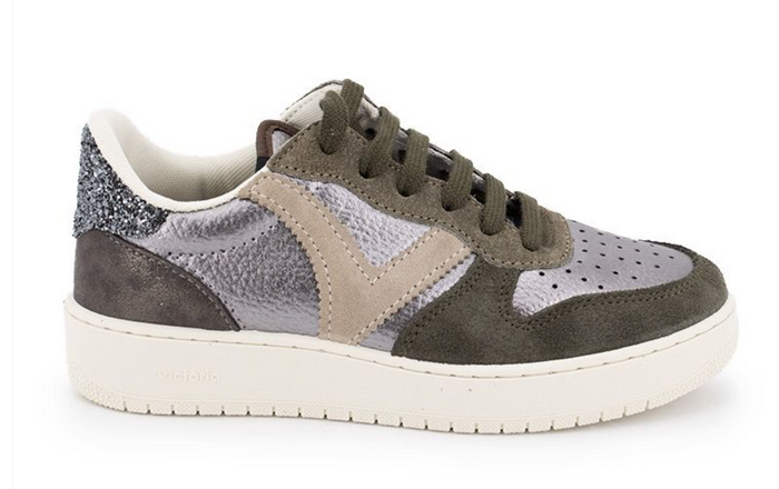 MADRID METAL & SPLIT LEATHER & GLITTER TRAINERS