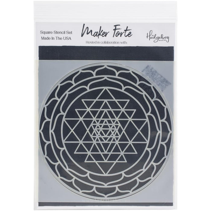 Maker Forte - Stencils 6"X6" - Sacred Geometry - Sri Yantra. Made in the USA. Available at Embellish Away located in Bowmanville Ontario Canada.