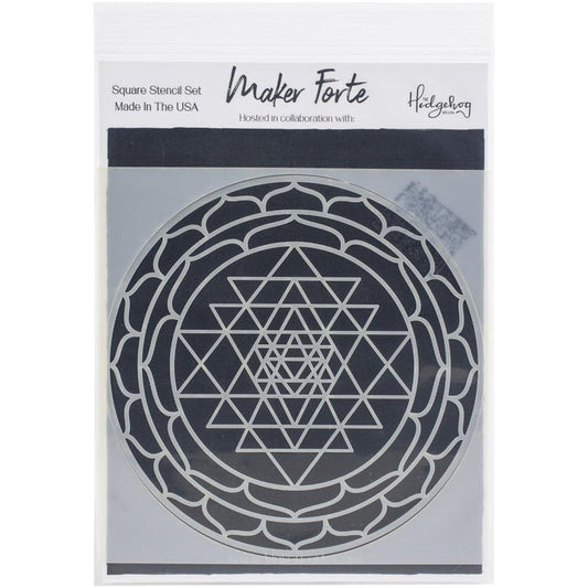 Maker Forte - Stencils 6"X6" - Sacred Geometry - Sri Yantra. Made in the USA. Available at Embellish Away located in Bowmanville Ontario Canada.