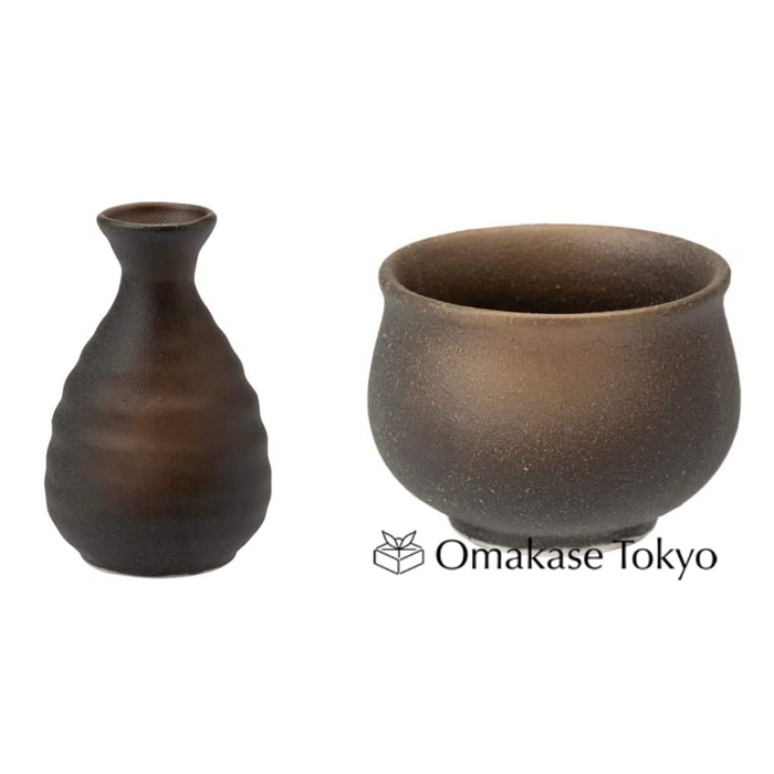 Mino Ware Sake Bowl Tokuri 1 Cup 160ml Kurobizen & Mino Ware Cup Kurobizen Set