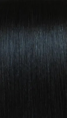 ROYAL IMEX straight jet black silky hair extension texture for drawstring ponytail with bangs