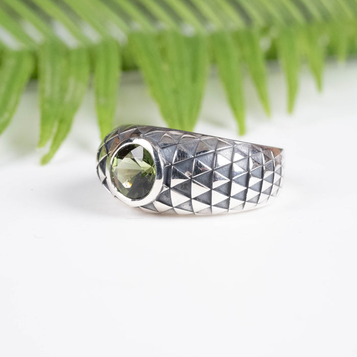 Moldavite Gemstone Women's Sunflower Ring .925 Silver - InnerVision Crystals