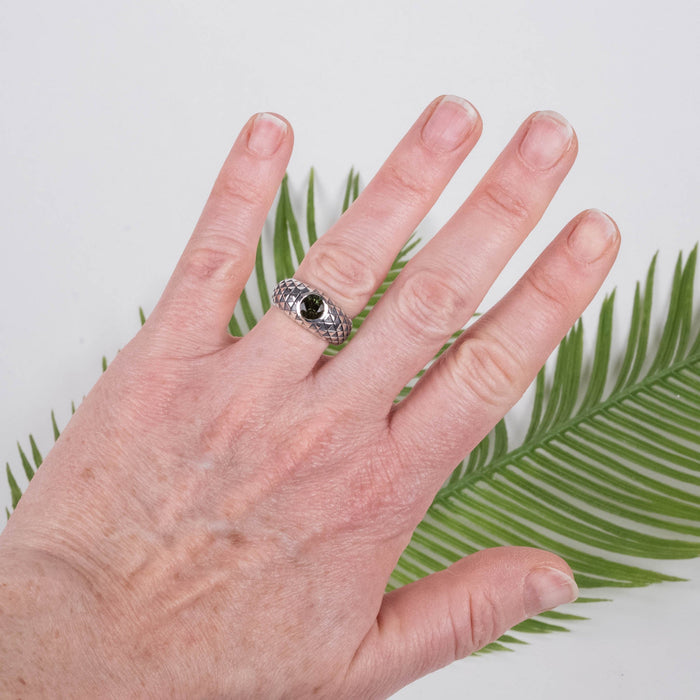 Moldavite Gemstone Women's Sunflower Ring .925 Silver - InnerVision Crystals