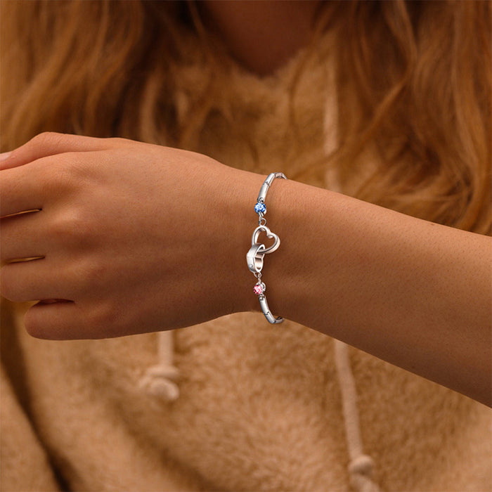 Motler & Daughter Forever Linked Together Personalized Birthstone Double Heart Bracelet