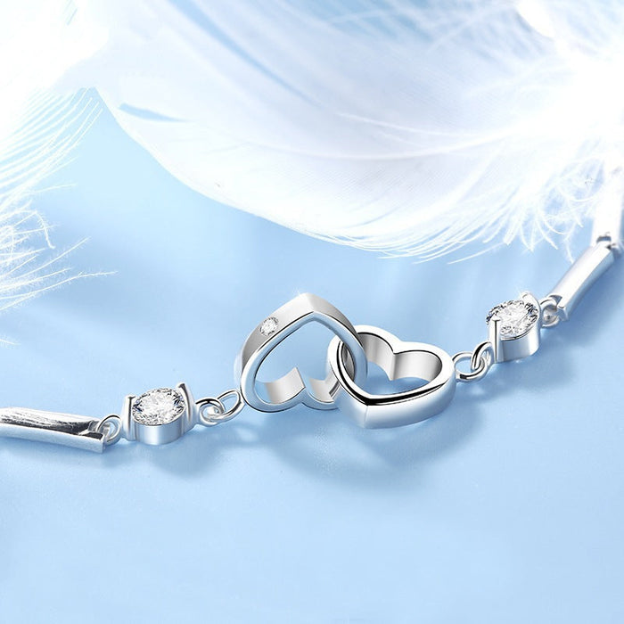 Motler & Daughter Forever Linked Together Personalized Birthstone Double Heart Bracelet