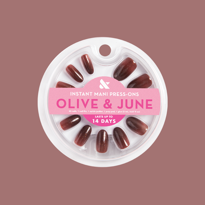 Museum Date - Press-On | Medium | Oval false nails in deep shimmery chocolate brown for easy at-home manicure