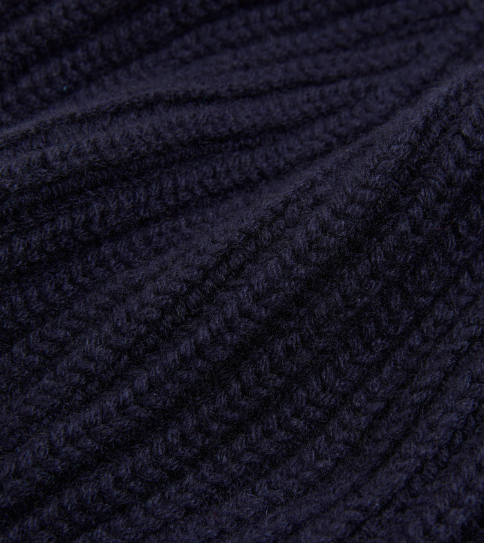 Navy Cashmere Ribbed Knit Cap