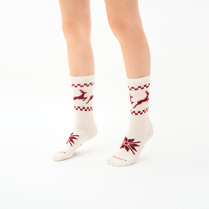 White nordic reindeer christmas socks