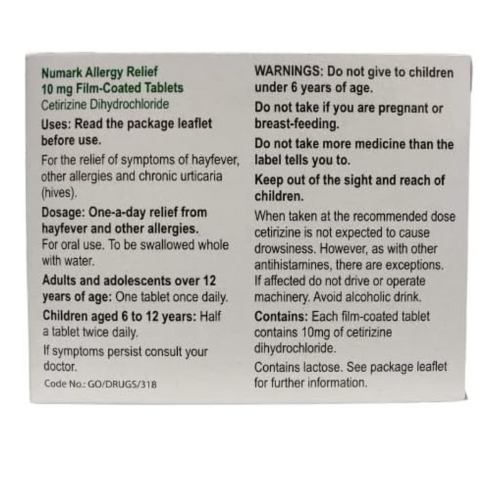 Numark Hayfever Relief Cetirizine 10mg