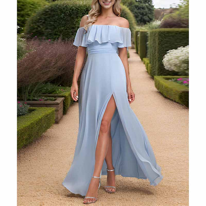 Off The Shoulder Bridesmaid Dresses Side Split Beach Maxi Formal Dress