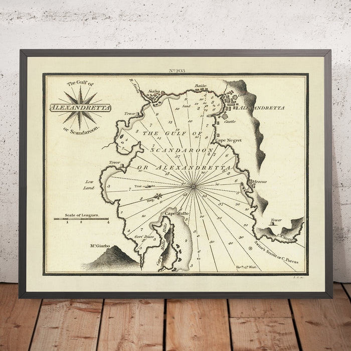 Old Gulf of Alexandretta, Turkey Nautical Chart by Heather, 1802: Iskenderun, Scandaroon, Antioch, Ceyhan River