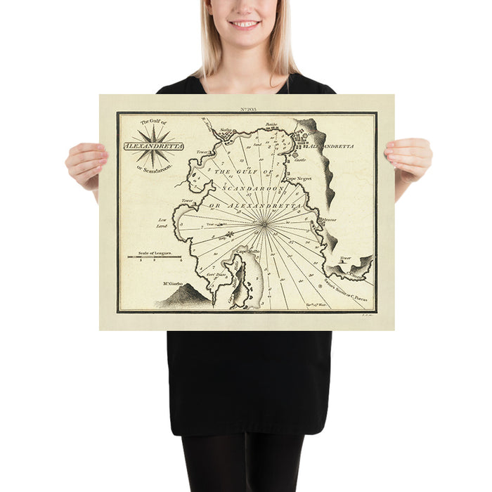 Old Gulf of Alexandretta, Turkey Nautical Chart by Heather, 1802: Iskenderun, Scandaroon, Antioch, Ceyhan River