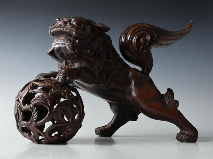 Old Japanese Legendary Leo Small Bronze Figure Good Atmosphere Komainu Tsushima