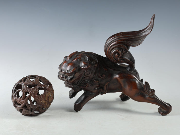 Old Japanese Legendary Leo Small Bronze Figure Good Atmosphere Komainu Tsushima