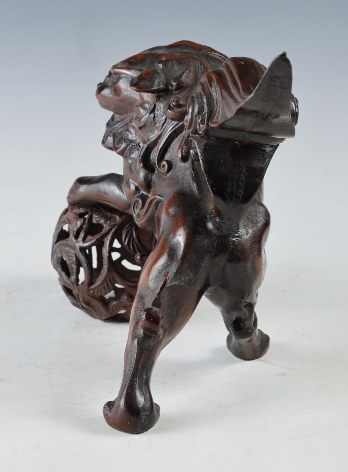Old Japanese Legendary Leo Small Bronze Figure Good Atmosphere Komainu Tsushima