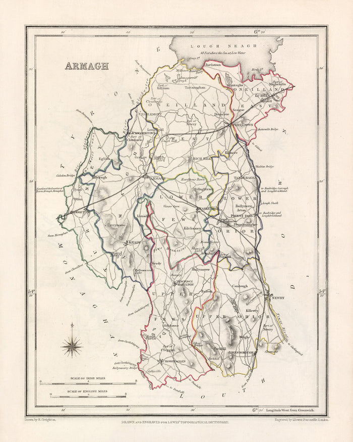 Old Map of County Armagh by Samuel Lewis, 1844: Lurgan, Portadown, Markethill, Keady, Tandragee